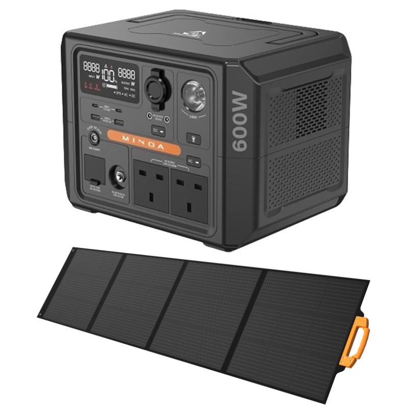 Ares Power Minoa 600W Portable Power Station and 200W Solar Panel